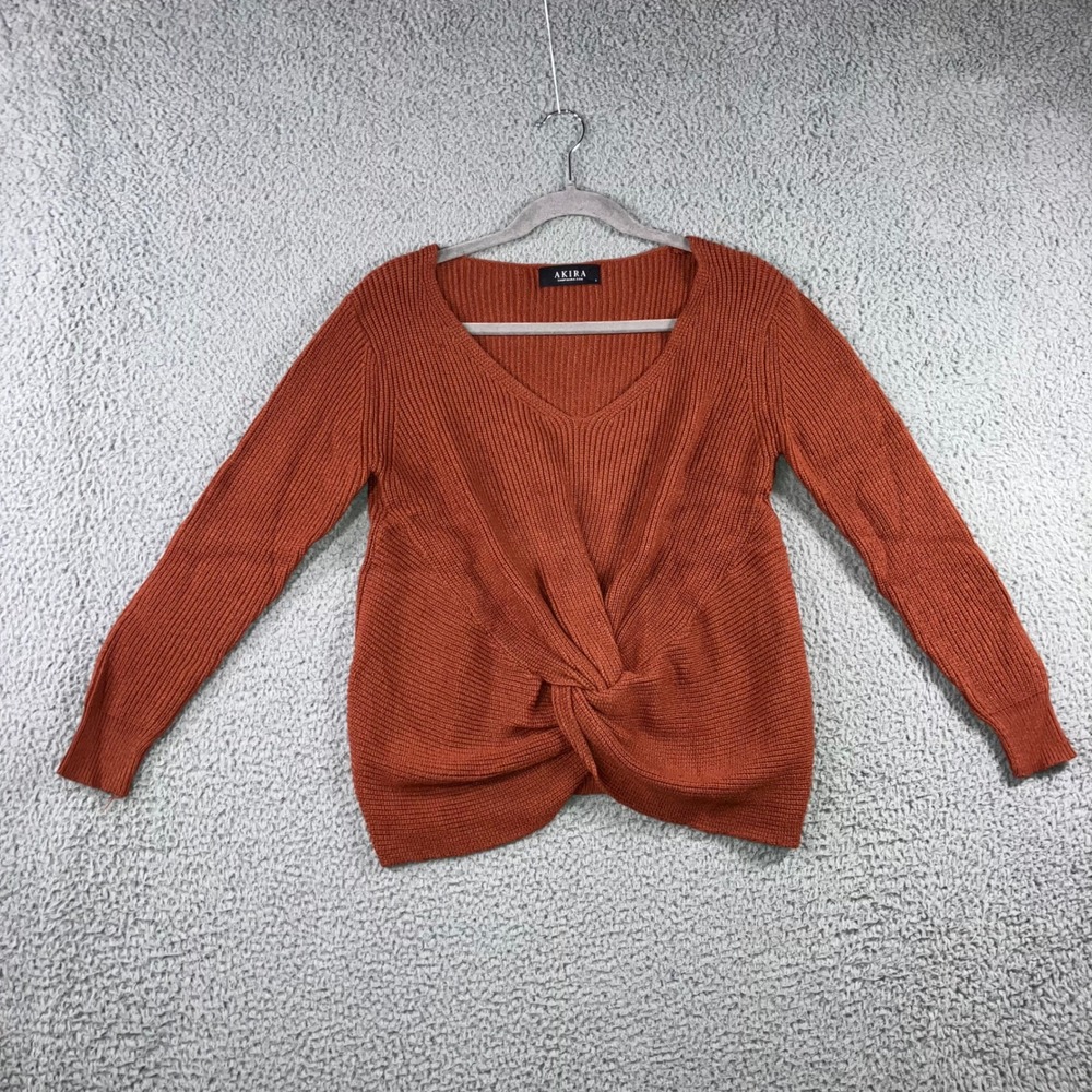 Akira Sweaterâ Women Small V Neck Front Knot Long Sleeve Boho Coquette Chic